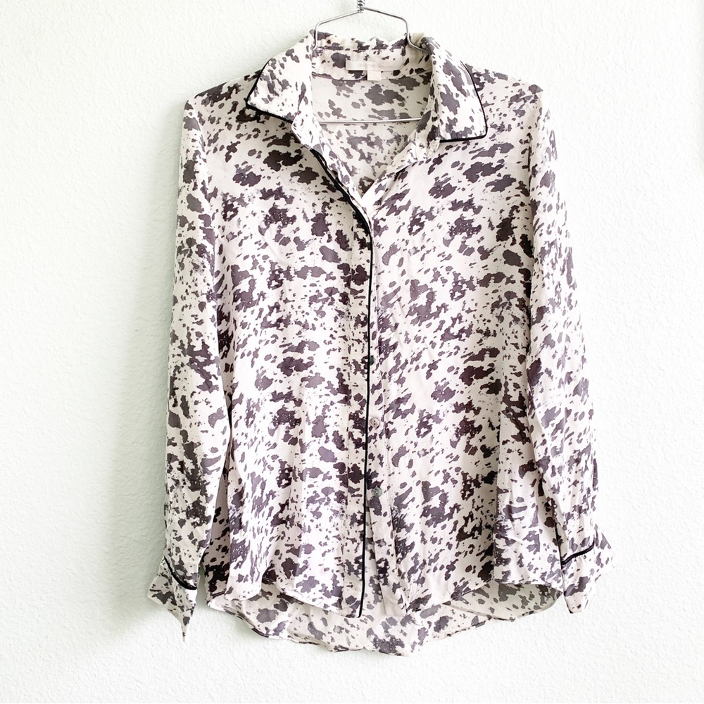 JONATHAN SIMKHAI silk blouse printed top shirt button up Small resort designer